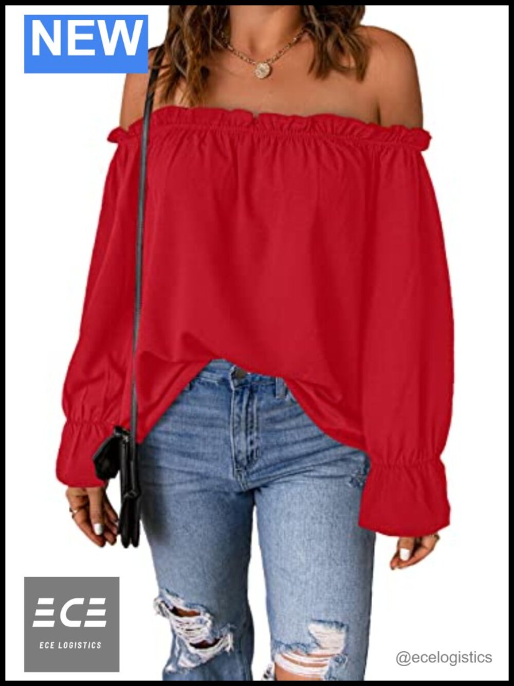 Womens Chiffon Off Shoulder Ruffle Long Sleeve Blouse Loose Tunic Top